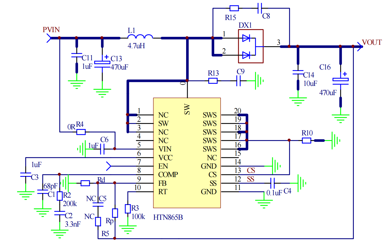 HTN865B，36V、20A高效异步升压转换器