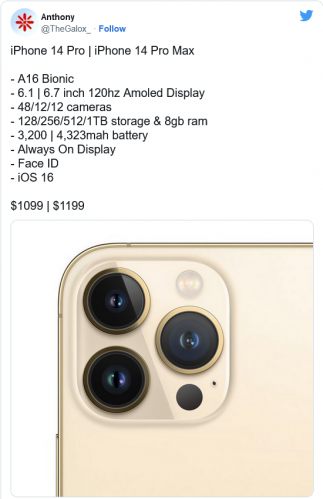 史上最贵iPhone手机！海外爆料达人揭晓iPhone 14全系核心规格