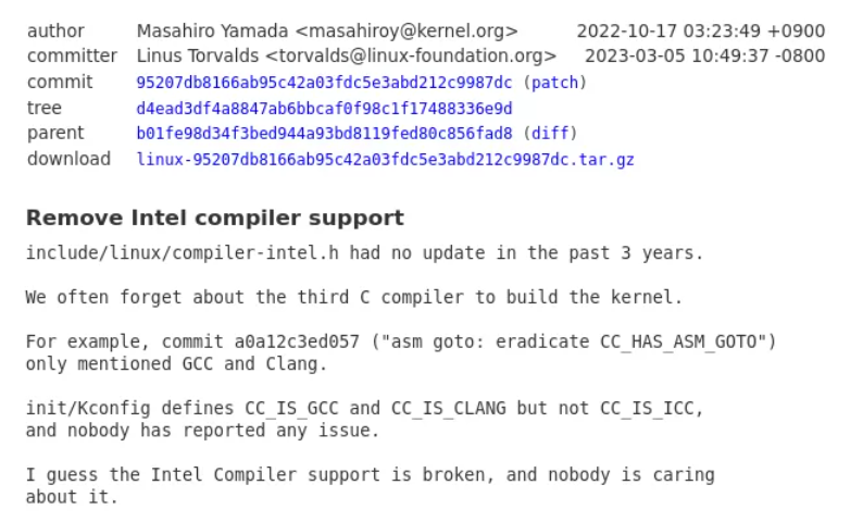 Linux 6.3彻底移除英特尔ICC编译器的支持代码