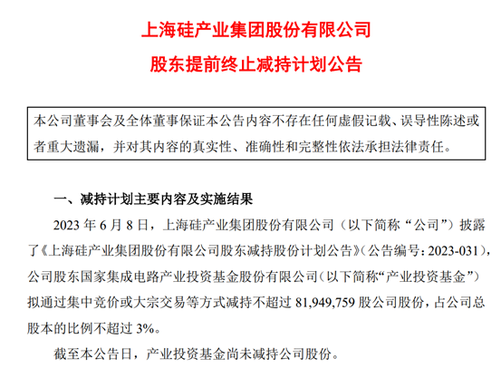 大基金：提前终止减持