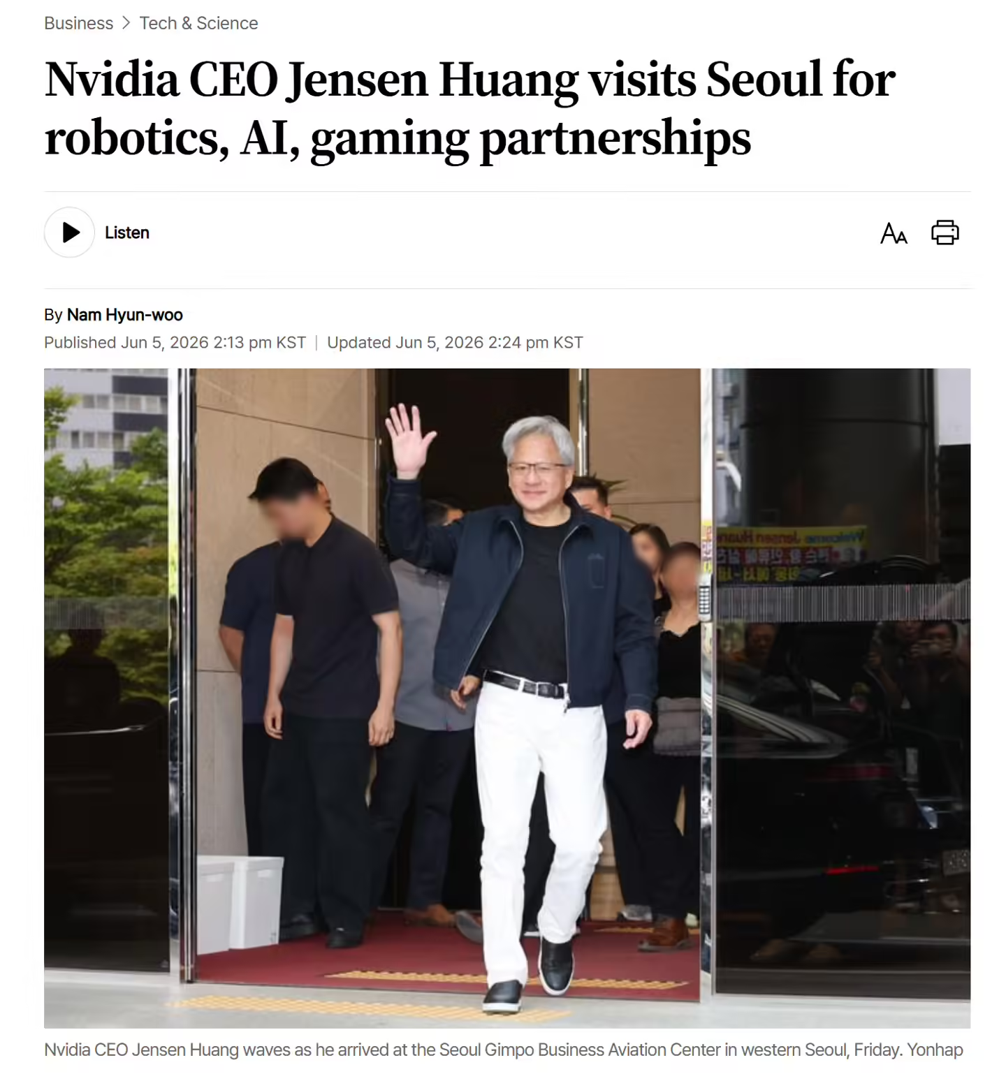 韩国科技大佬将赴美，与英伟达黄仁勋举行圆桌对话