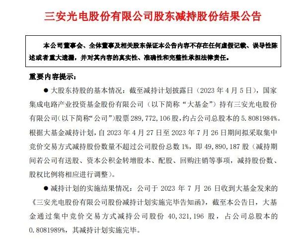 又出手！大基金减持芯片龙头股！