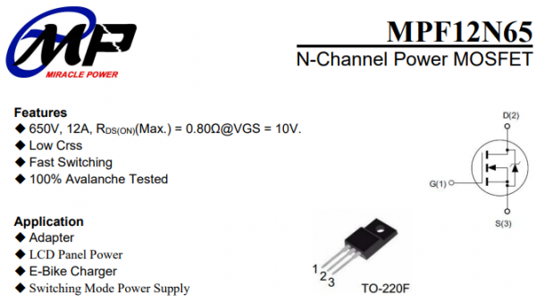 N-沟道功率MOSFET-MPF12N65