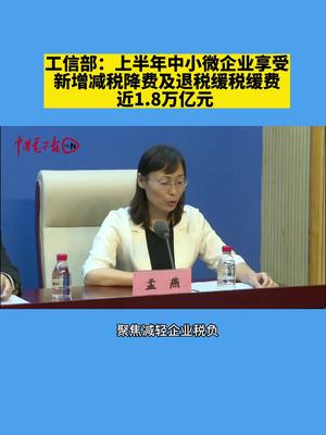 工信部：上半年中小微企业享受新增减税降费及退税缓税缓费近1.8万亿元 企业税收工信部