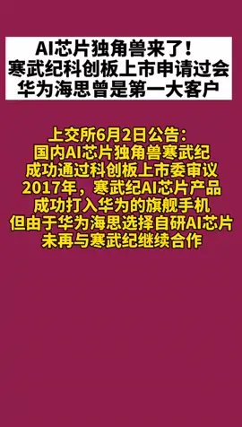 AI芯片独角兽来了！寒武纪科创板上市申请过会，华为海思 曾是第一大客户