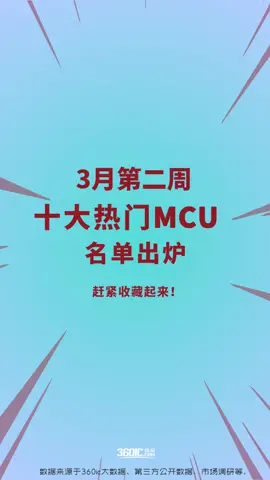 最新！十大热门MCU名单！(3.8-3.14）MCU 电子元器件 芯片 半导体