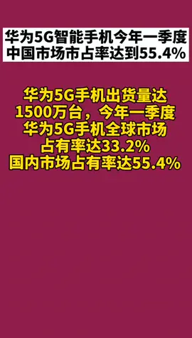 华为手机 华为5G手机全球占有33.2%，国内市场占比55.4%，华为手机👍