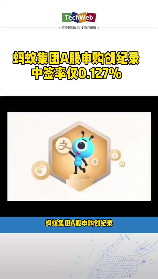 蚂蚁 集团A股申购创纪录，中签率仅0.127%