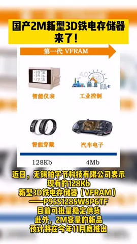 国产2M新型3D铁电存储器来了！预计今年11月底推出 存储器 电子元器件 芯片